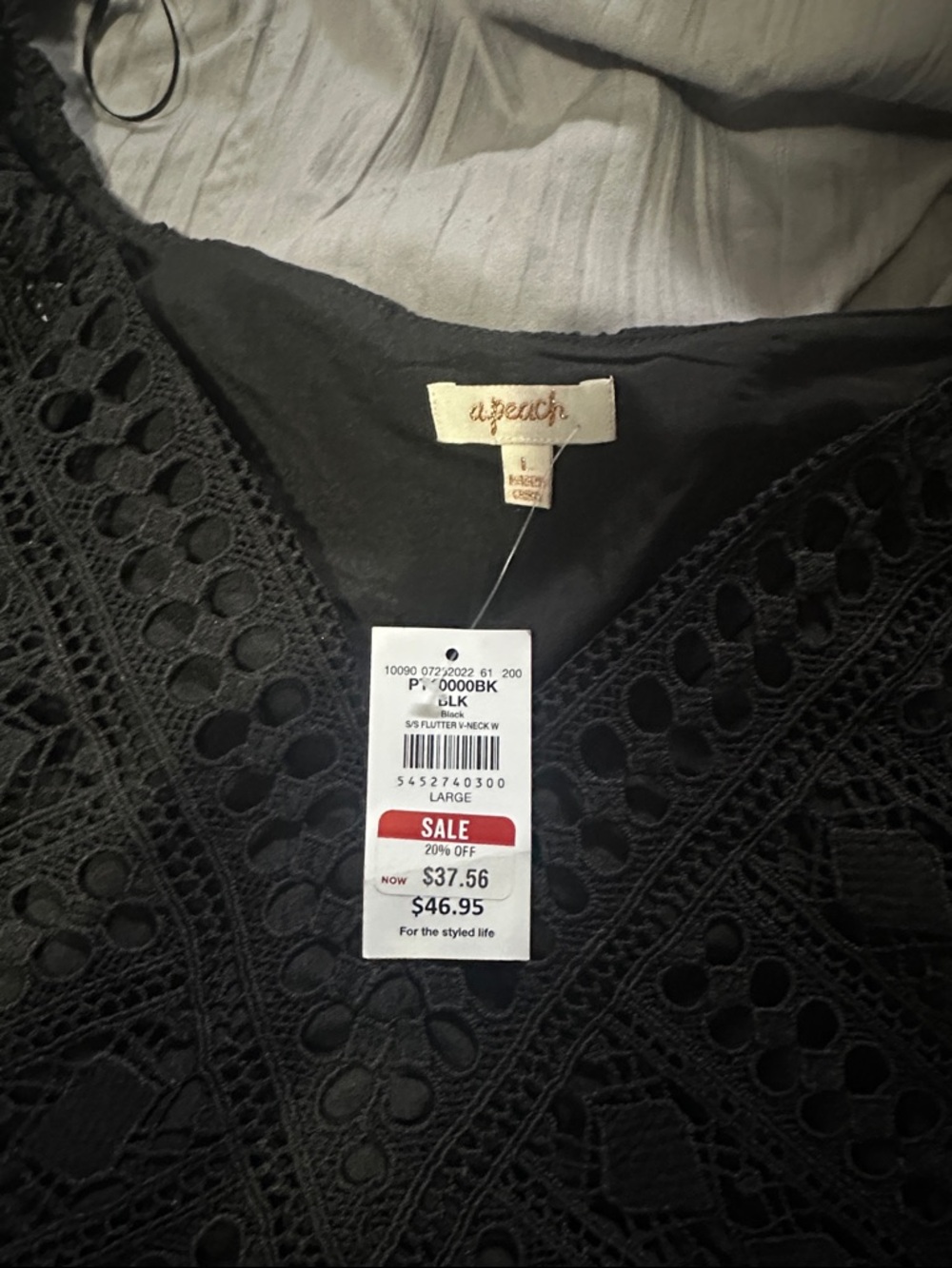 Black Crochet Lace V-Neck Women’s Top - Picture 2 of 3